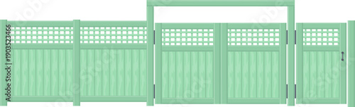 Security fence and gate. Metal grid barrier icon