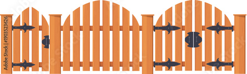 Vintage wooden gate. Village plank cartoon fence