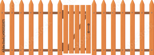 Yard wooden picket railing with garden door icon