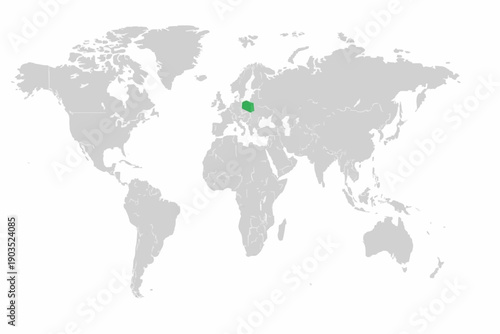 Poland Highlighted Magenta on World Map Vector Illustration.