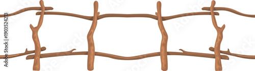 Vintage rustic timber border. Farm cartoon barrier