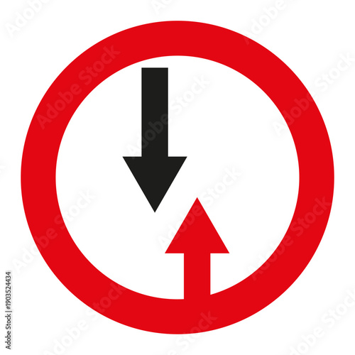 Sign for use in traffic management schemes. Road sign for right of way.