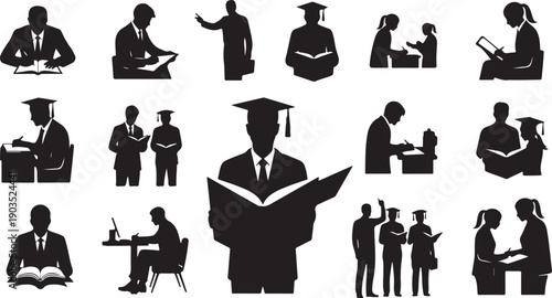 Graduation and Education Silhouette Icons Set for Academic Use