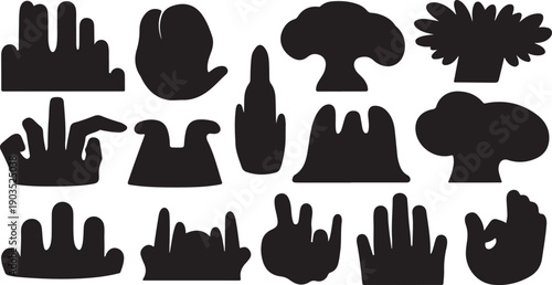 Hand gestures and signs in black silhouette vector graphics