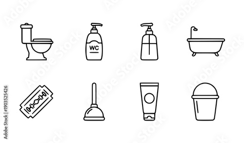 Bathroom and Hygiene Outline Icons Modern Linear Vector UI Set