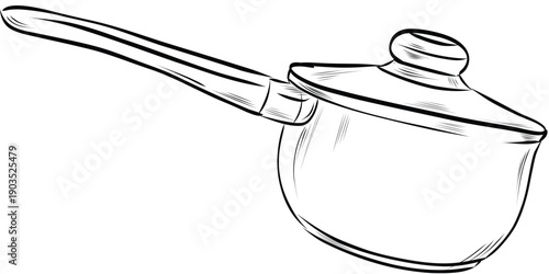 Kitchen saucepan with lid hand drawn line art illustration vector