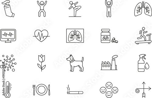 Minimal health and wellness line icons set for medical fitness lifestyle healthcare infographic design apps websites branding ui