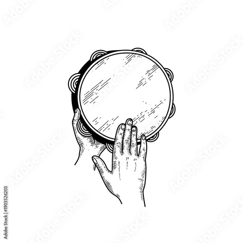 hand drawn traditional rebana tambourine line art vector illustration