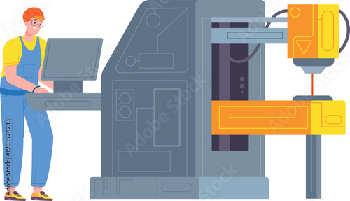 Engineer work on computer automated assembly cnc machinery