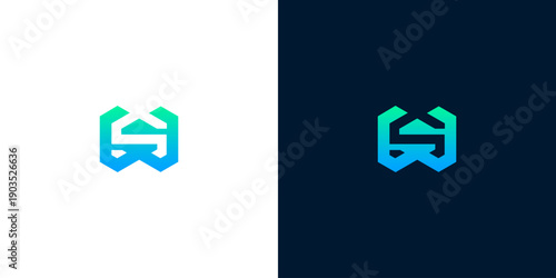 Modern abstract letter S W H combination logo design featuring a dynamic gradient of green and blue, ideal for tech companies or innovative brands seeking a strong visual identity