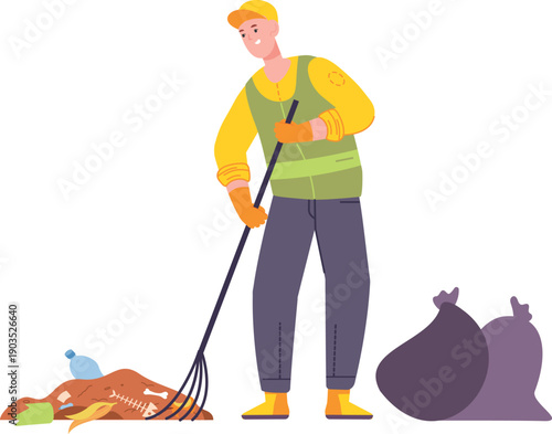 Man picking trash. Outdoor cleaning color icon