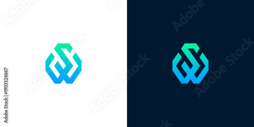 Abstract geometric logo icon depicting an interconnected S or W in a sleek gradient, perfect for modern digital technology and innovative branding solutions