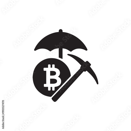 Bitcoin mining icon silhouette vector design art illustration
