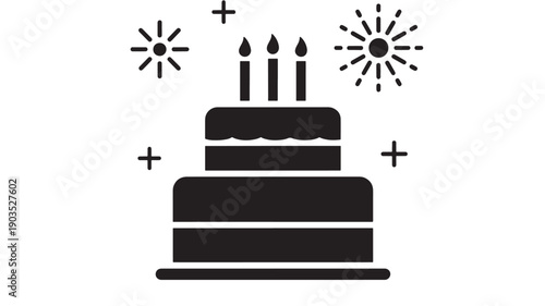 Wallpaper Mural Cake birthday icon with three candles on layered dessert, festive party celebration symbol in black silhouette, minimal flat pictogram for greeting card and app UI Torontodigital.ca