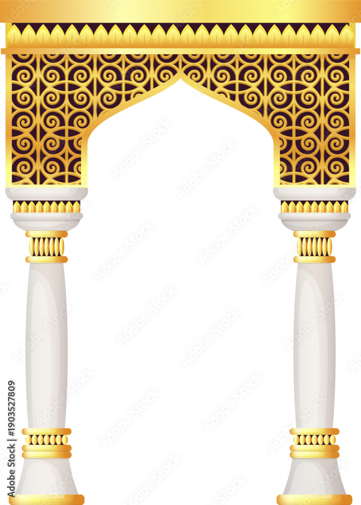 Naklejka premium Golden ornate arch in ancient decorative style icon