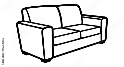 Outline Icon of a Modern Two-Seater Sofa or Couch, Living Room Furniture, Isolated White Background.