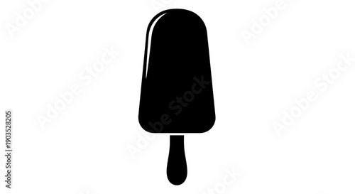 Classic Black Popsicle Ice Cream Bar on a Stick, Isolated White Background