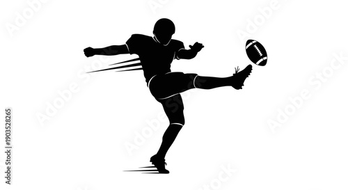 American Football Player Kicking Ball with Power and Precision, Isolated White Background