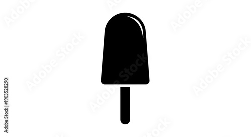 Classic Black Popsicle Ice Cream Bar on a Stick, Isolated White Background