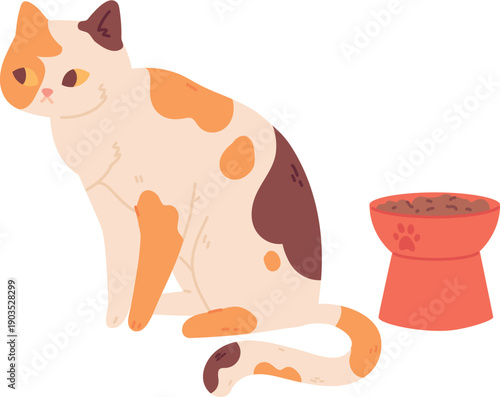 Sad cat refuse to eat. Picky pet behavior