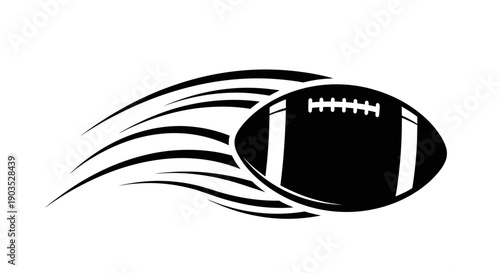 Dynamic American football flying fast with motion speed lines, isolated white background