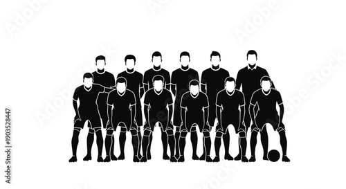 Group of male rugby players standing together with a ball, isolated white background