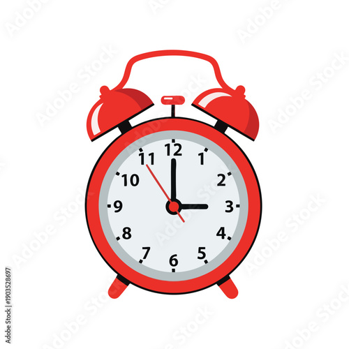 Red Alarm Clock on White Background
