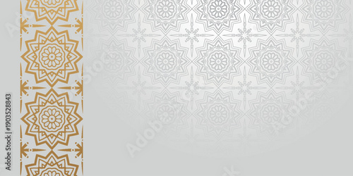 White abstract background with luxurious Islamic Arabic patterns. Elegant design with sparkling gold ornament decoration. EPS. 3
