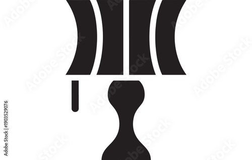 Hot air balloon icon with striped envelope and basket silhouette, minimal flat glyph pictogram in black and white for travel, aviation, adventure logo design