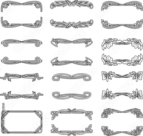 Elegant Hand-Drawn Floral and Ornamental Vector Border Set in Monochrome Line Art