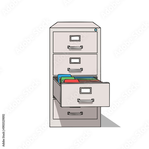 Illustration of an Open Filing Cabinet with Colorful Folders