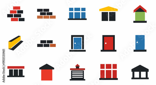 Architecture and building elements flat icon set vector collection