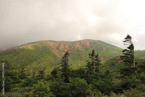 Wallpaper Mural 夏の草津白根山、荒々しい火山の山肌と背後に湧き上がる雲 Torontodigital.ca