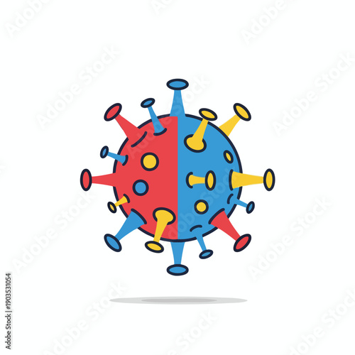 Virus Cell Illustration with Red and Blue Segments