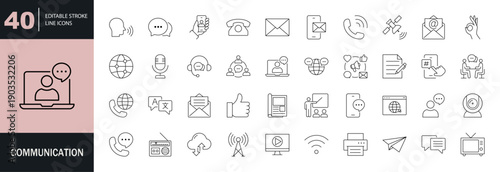 Communication icon set. Editable line icons. Vector illustration.