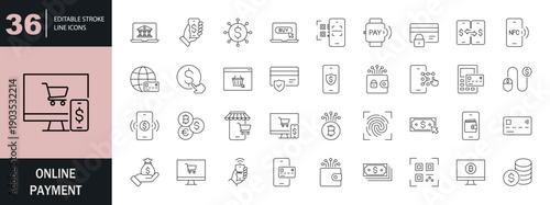 Online payment icon set. Editable line icons. Vector illustration.