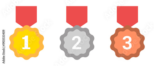 1st 2nd 3rd Place Medals with Ribbon. Vector Illustration for Sports Awards, Quizzes, and Education Apps