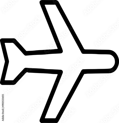 A simple vector airplane icon with a check mark symbol representing airport approval and travel confirmation