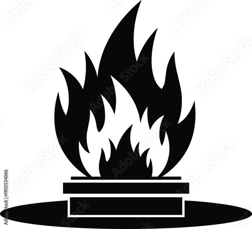 Black fire flame silhouette burning on a pedestal base isolated on a white background icon for heat power energy or eternal flame concept