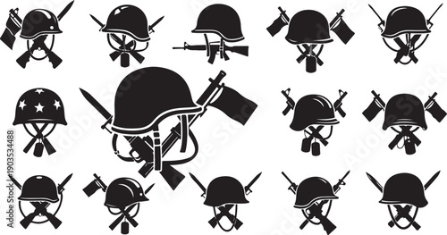 War and Peace Military Symbols Silhouette Graphic Illustration Set