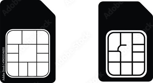 Black SIM Card With White Circuitry Detail On White Background standard devices representing