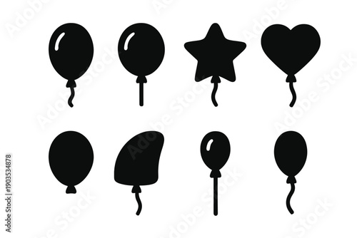 Festive Balloon Icons. Festive balloons. Filled icon set of Festive balloons: helium balloon, metallic balloon