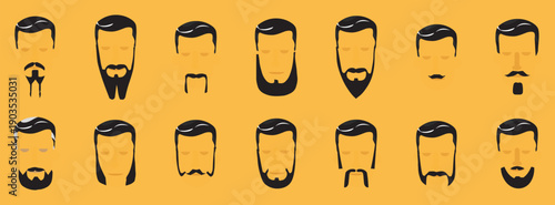 Sketch beards and mustaches set. Minimalist vector avatar set featuring diverse male and female hairstyles Vector illustration.
