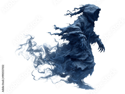 The ethereal figure of a cloaked wraith materializes, shrouded in a dark, billowing cloak and an aura of enigmatic movement.
