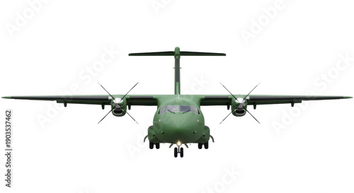 Fotografija Green military transport aircraft PNG isolated on transparent background, turbop