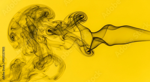 Abstract yellow smoke swirls and curls against a vibrant solid background, dynamic motion.