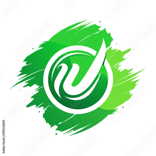 A green and white logo on a white background