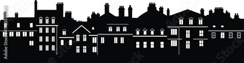 Wallpaper Mural City building silhouettes, urban skyline, architecture, residential houses, rooftops, chimneys, windows, design, pattern Torontodigital.ca