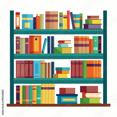 Colorful bookshelf filled with books in modern library or home study