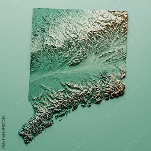 3D Topographic Map of Connecticut Showing Coastal Lowlands and Inland Hills